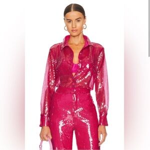 Brand New Sequin Pink Blouse Button Up